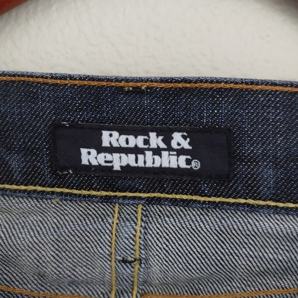 Rock & Republic Y2K Dark Wash Blue Wide Boot Leg 70' vibes Low Rise Jeans Sz. 26 - Picture 5 of 11